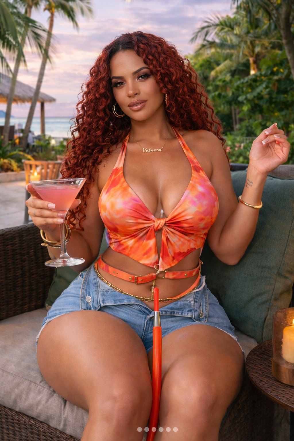 Fashion model Velnera Solis - Tropical vibes with a pink cocktail